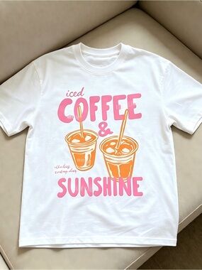 Women's White 'Iced Coffee & Sunshine' Graphic Tee